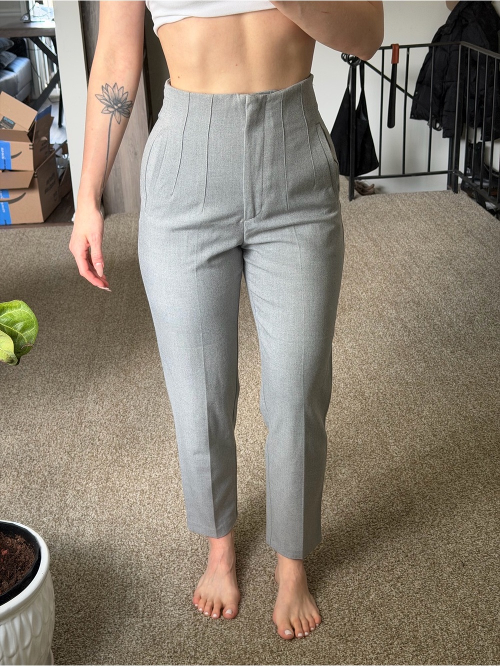 Zara High-Waist Ankle Trousers - Light Gray